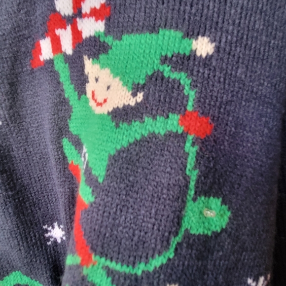 Christmas Knitted Sweater Navy Blue Funny Ugly Light Up Elves Candy Cane Large - Picture 8 of 11